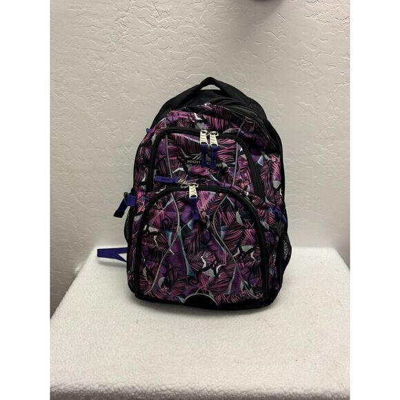 High Sierra Purple Leaf Pattern Multi Pocket Laptop Backpack The Hostel - Picture 1 of 10
